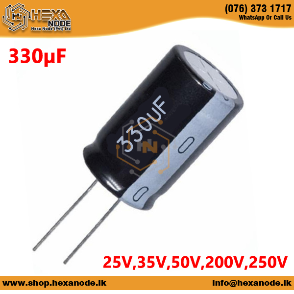 330µF / 330uF 25V,35V,50V,200V,250V Electrolytic Capacitor