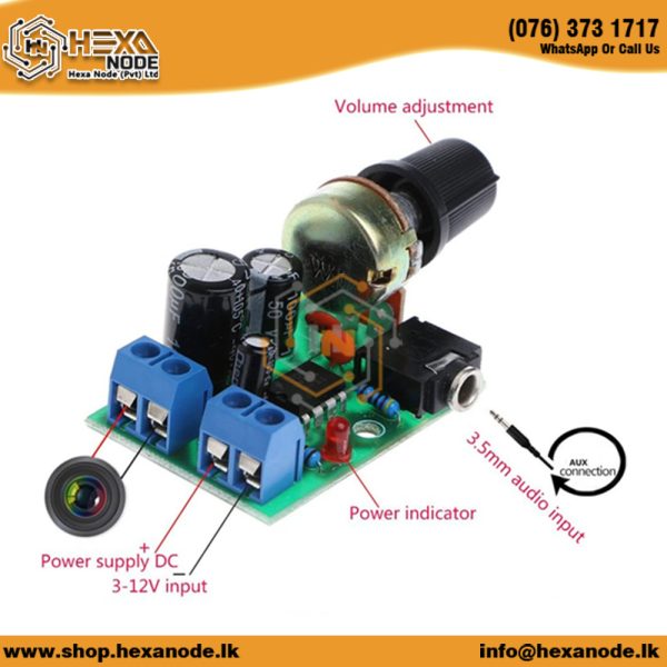 LM386 Audio Amplifier Module DC 3V-12V with Volume Control - Image 3