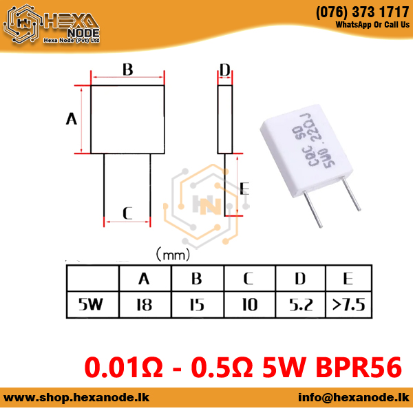 0.01Ω - 0.5Ω 5W BPR56 Vertical Mounting Wire Wound Ceramic Non-Inductive Cement Resistor - Image 3