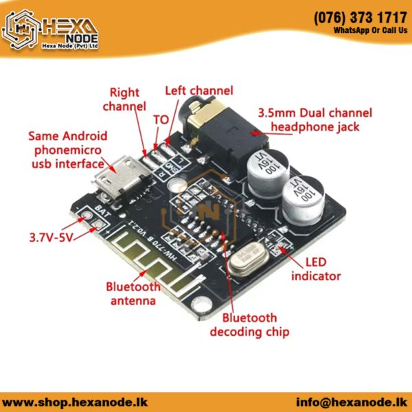 VHM-314 Bluetooth Audio Receiver Mp3 Decoder Board XY-BT-MINI 3.7-5VDC - Image 2