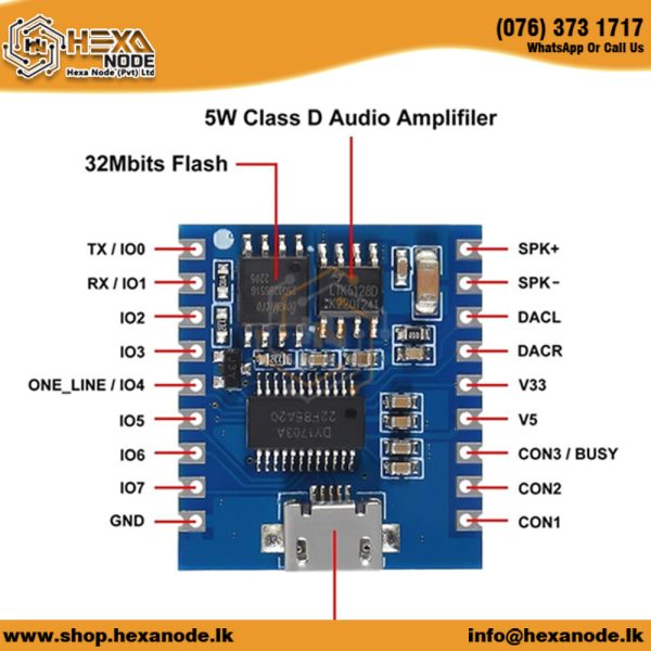 128Mbit / 4MB Flash DY-SV17F MP3 Module - Image 3